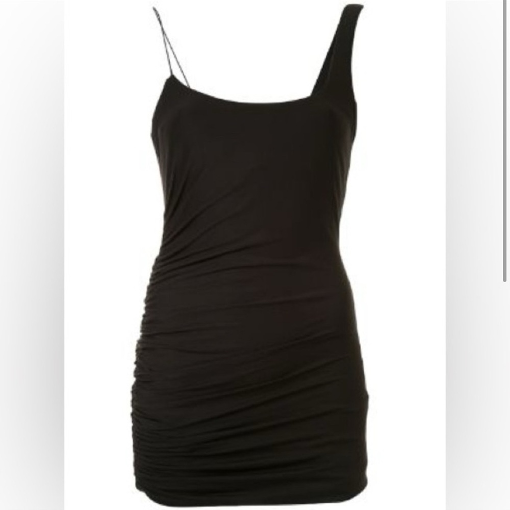 ALIX NYC Emmons Black Ruched Mini Dress NWT Large | Asymmetric Strap Made in USA